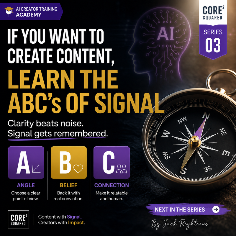 Promotional graphic for AI Creator Training Academy with compass and text about creating content.