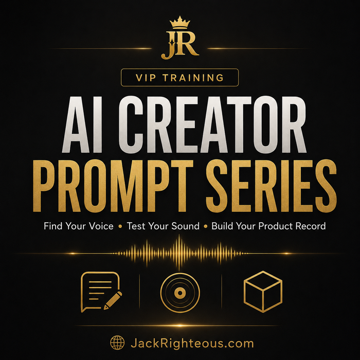 Promotional graphic for AI Creator Prompt Series with branding and text on a dark background