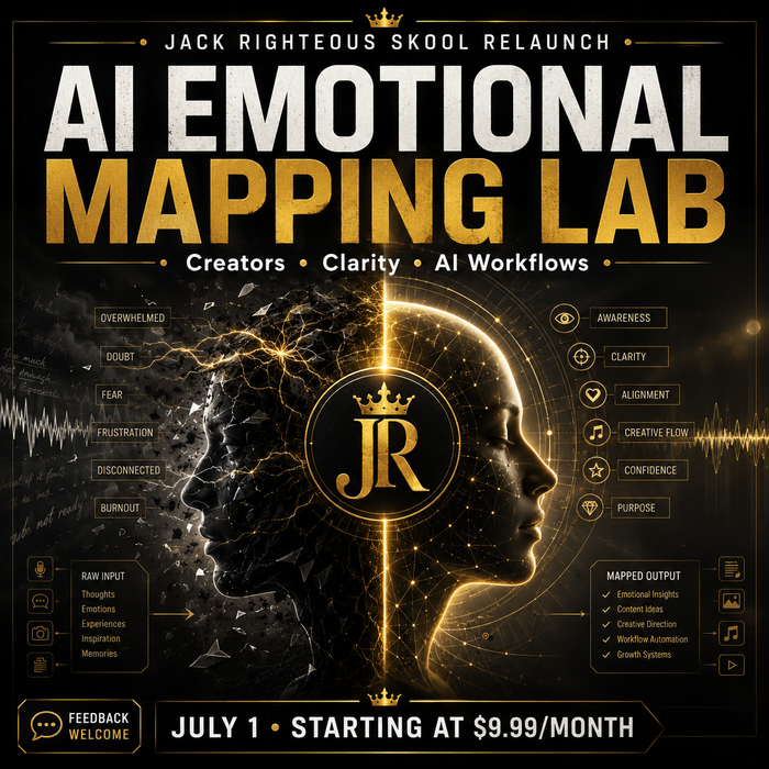 Advertisement for AI Emotional Mapping Lab with a stylized head and 'JR' logo.