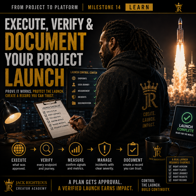 Jack Righteous verifies a project launch with endpoint checks, user-path testing, measurement, incident control and documentation.