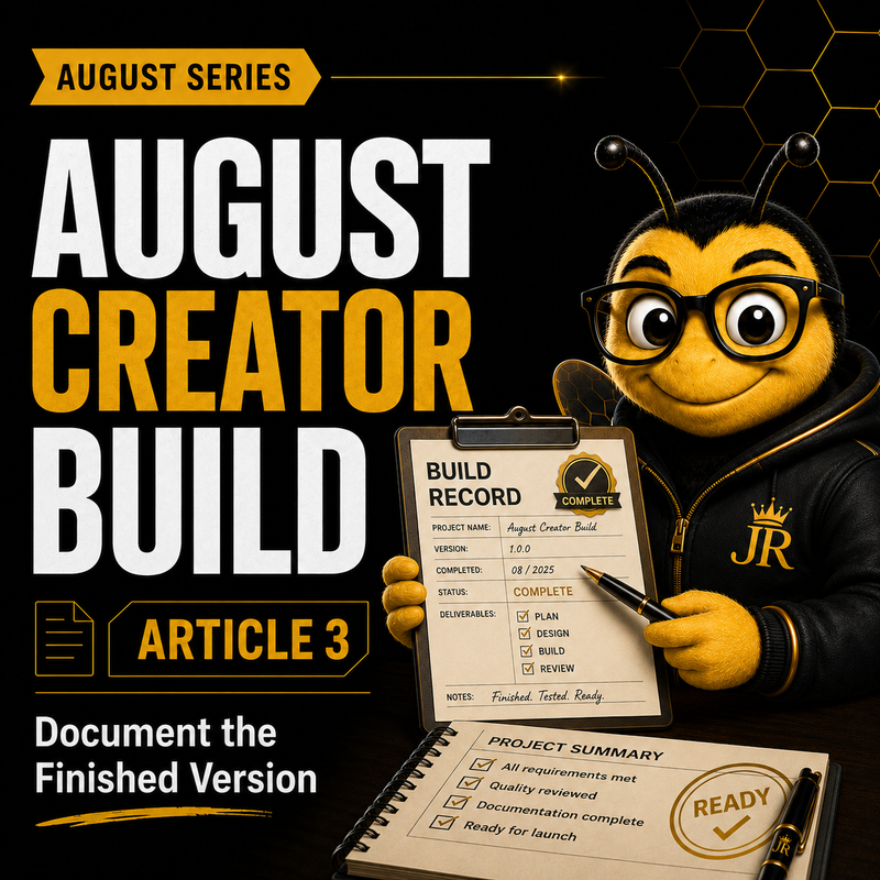 Bee Righteous documents an August creator build with version history, human contribution, rights, and completion status.