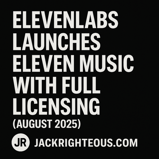 ElevenLabs launches Eleven Music on August 5, 2025, featuring full licensing with Merlin and Kobalt, JR branding, and JackRighteous.com for AI music creators