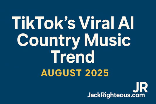 Cover image for AI TikTok country erotica trend, highlighting August 2025 viral songs, JR branding, and JackRighteous.com for AI music industry insights.