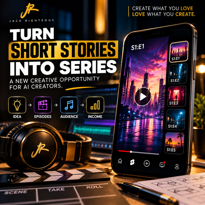 Jack Righteous guide cover introducing vertical microdrama storytelling and episodic series for AI creators.