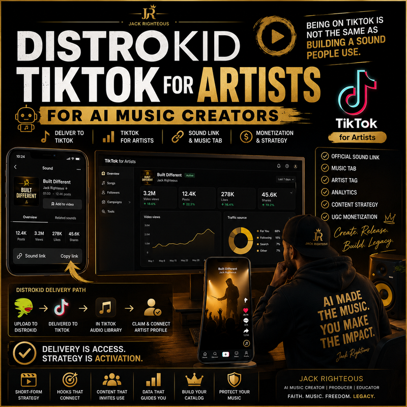 Promotional graphic for DistroKid TikTok for Artists with a person using a phone and text about TikTok for artists.