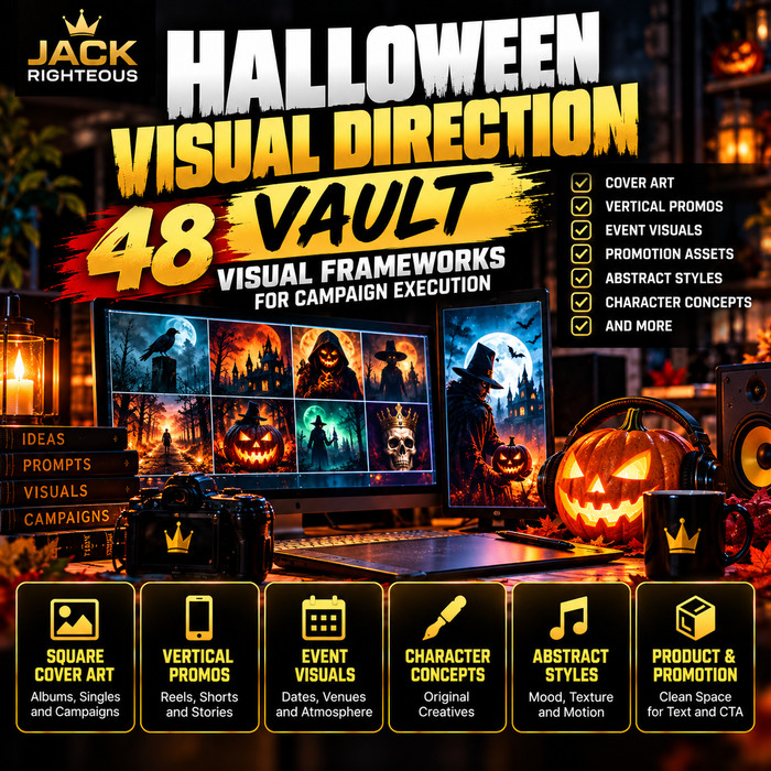 Halloween Visual Direction Vault with prompt frameworks for creator campaigns — JackRighteous.com cover