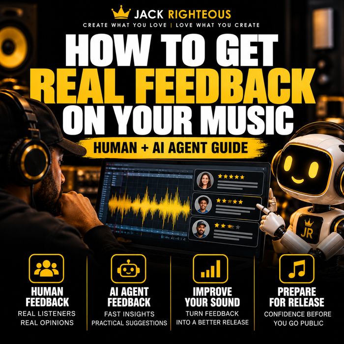 Jack Righteous guide cover about gathering useful human and AI-agent feedback on music.