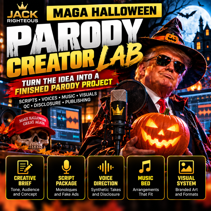 MAGA Halloween parody creator lab for voice, music, visuals and production — JackRighteous.com cover