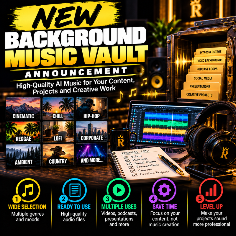 Jack Righteous background music vault cover featuring 120 music directions for video and creator content.
