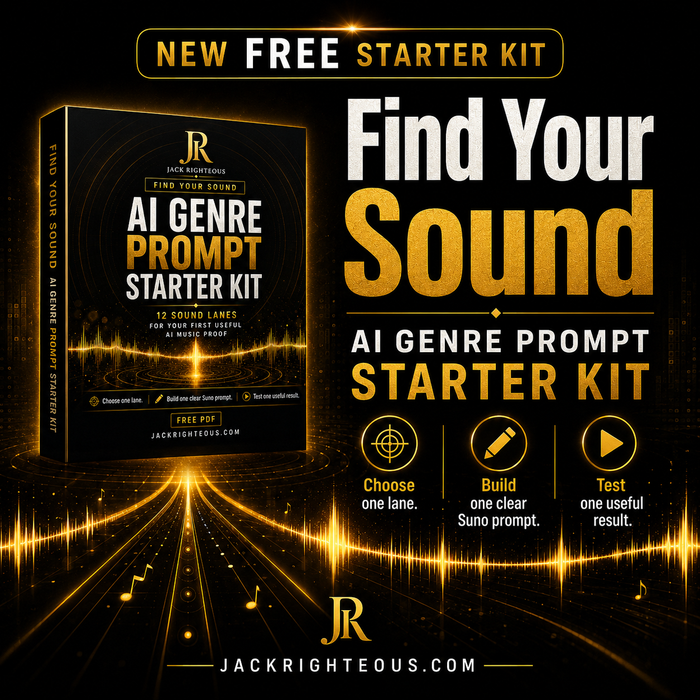 AI Genre Prompt Starter Kit packaging with glowing effects on a dark background