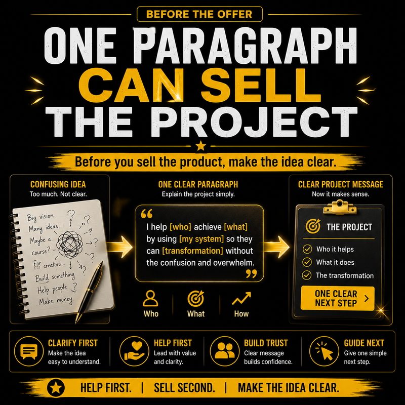 Infographic on creating a clear project message with text and icons.