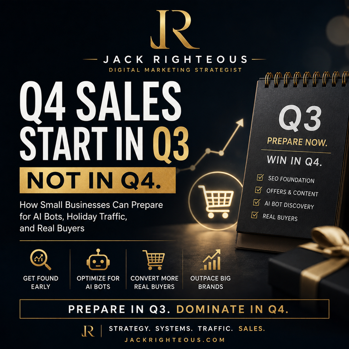 Promotional graphic for Jack Righteous digital marketing services with Q4 sales strategy.