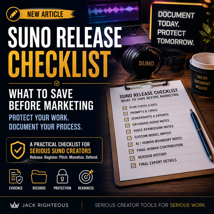 SUNO Release Checklist with a clipboard, pen, and office supplies on a desk.