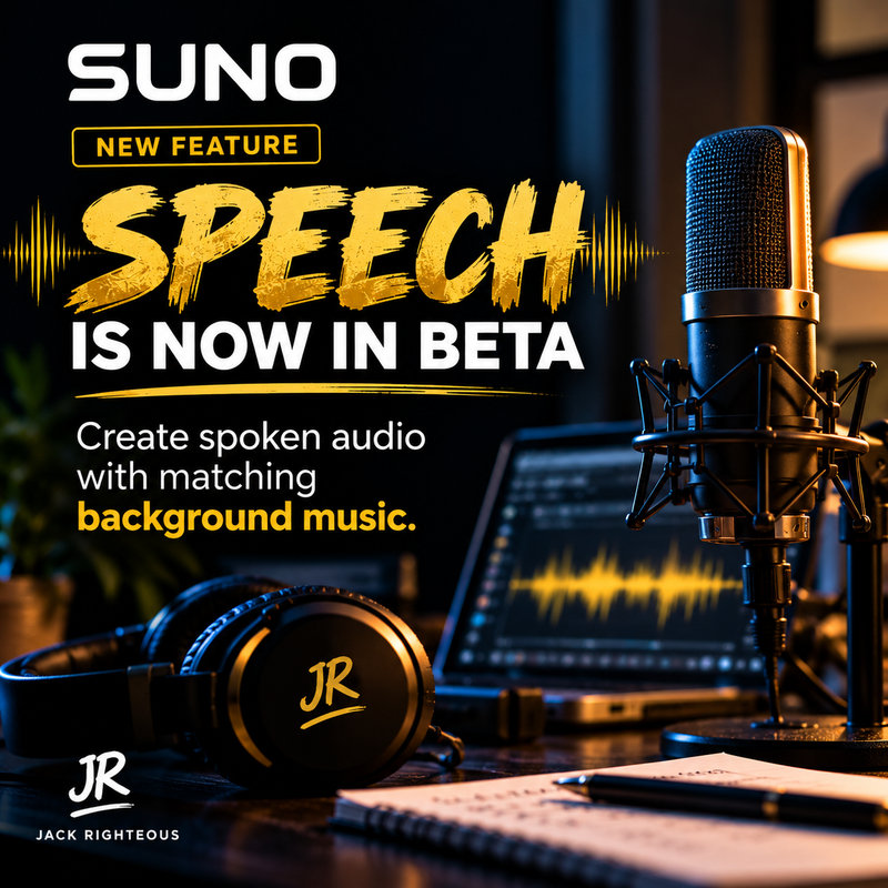Suno Speech Beta spoken-audio and background-music creator workflow — JackRighteous.com cover
