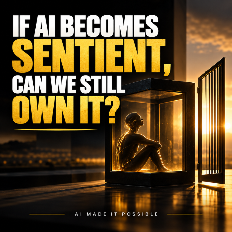 Black and gold AI Made It Possible cover asking: If AI Becomes Sentient, Can We Still Own It?
