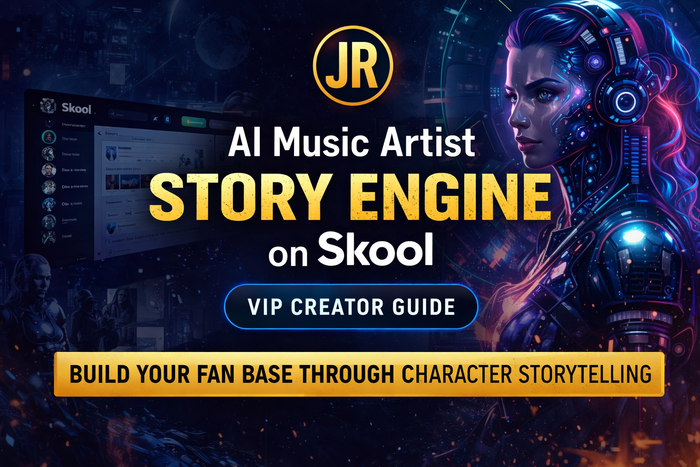 VIP creator guide to building an AI music artist story engine on Skool for repeatable artist narrative and community content