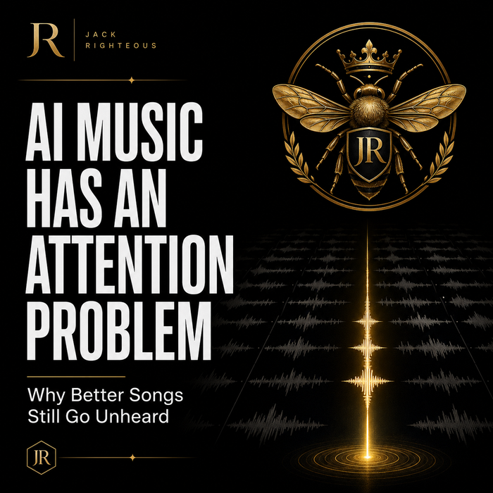 AI music attention problem cover showing strong songs competing for limited listener attention and creator visibility