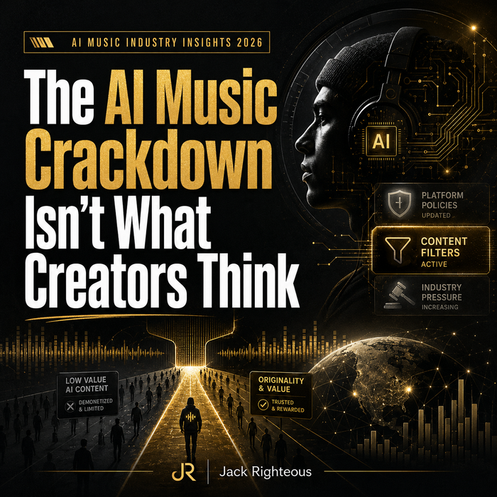 AI music industry analysis explaining why the 2026 crackdown is more about licensing, control and proof than banning creators
