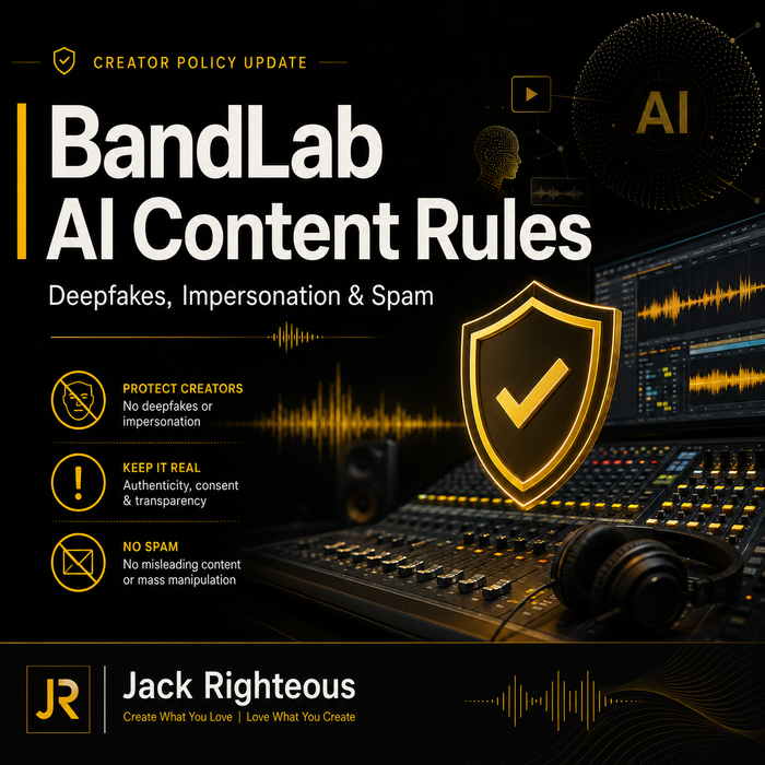 BandLab AI content rules guide covering deepfakes, impersonation, spam and fake engagement for music creators