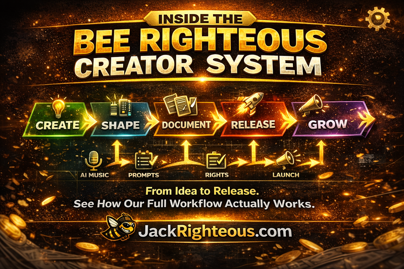 Bee Righteous Creator System showing how AI music projects move from creation through release and creator growth