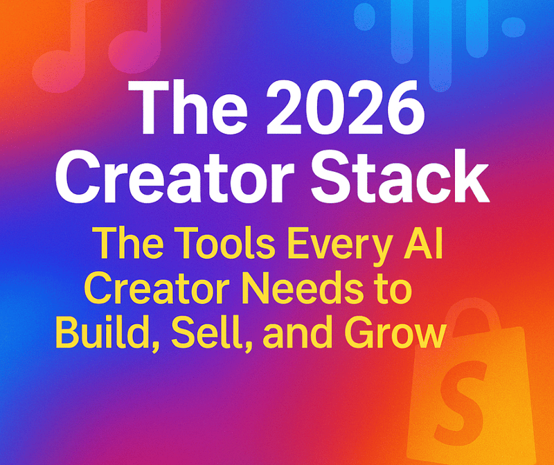 The 2026 Creator Stack showing key tools for AI creators to build, sell and grow