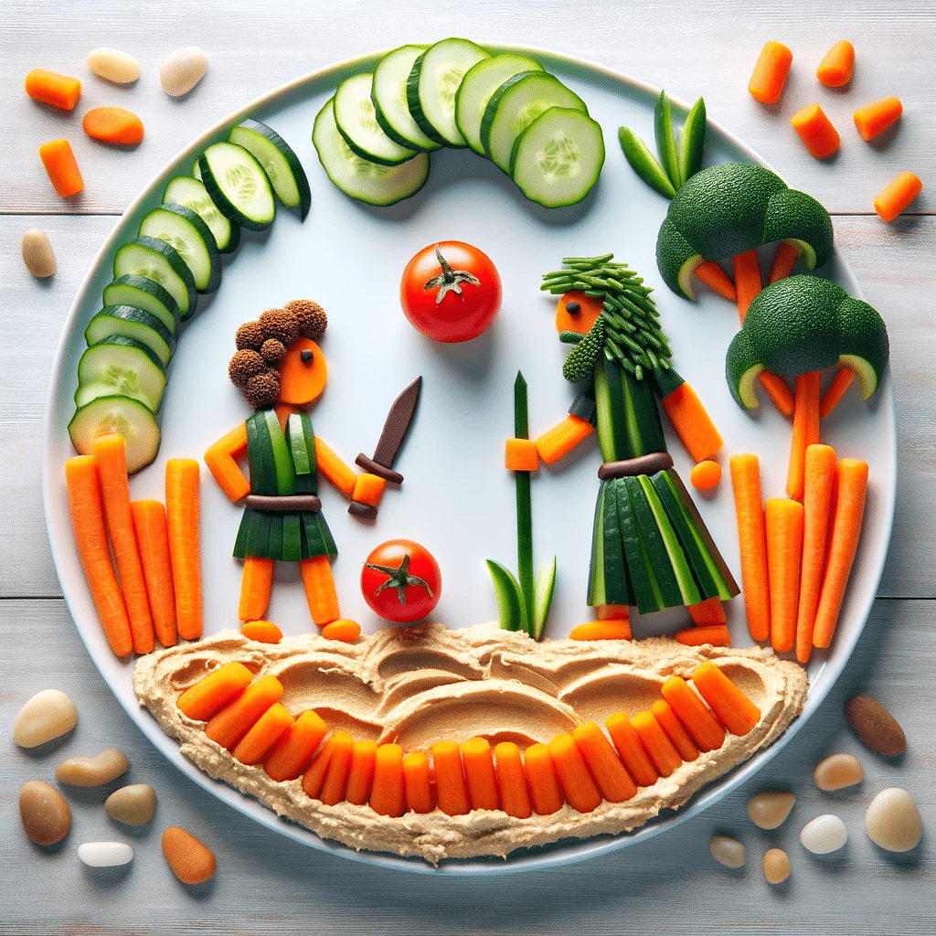 David and Goliath veggie activity with a Christian family courage-song exercise