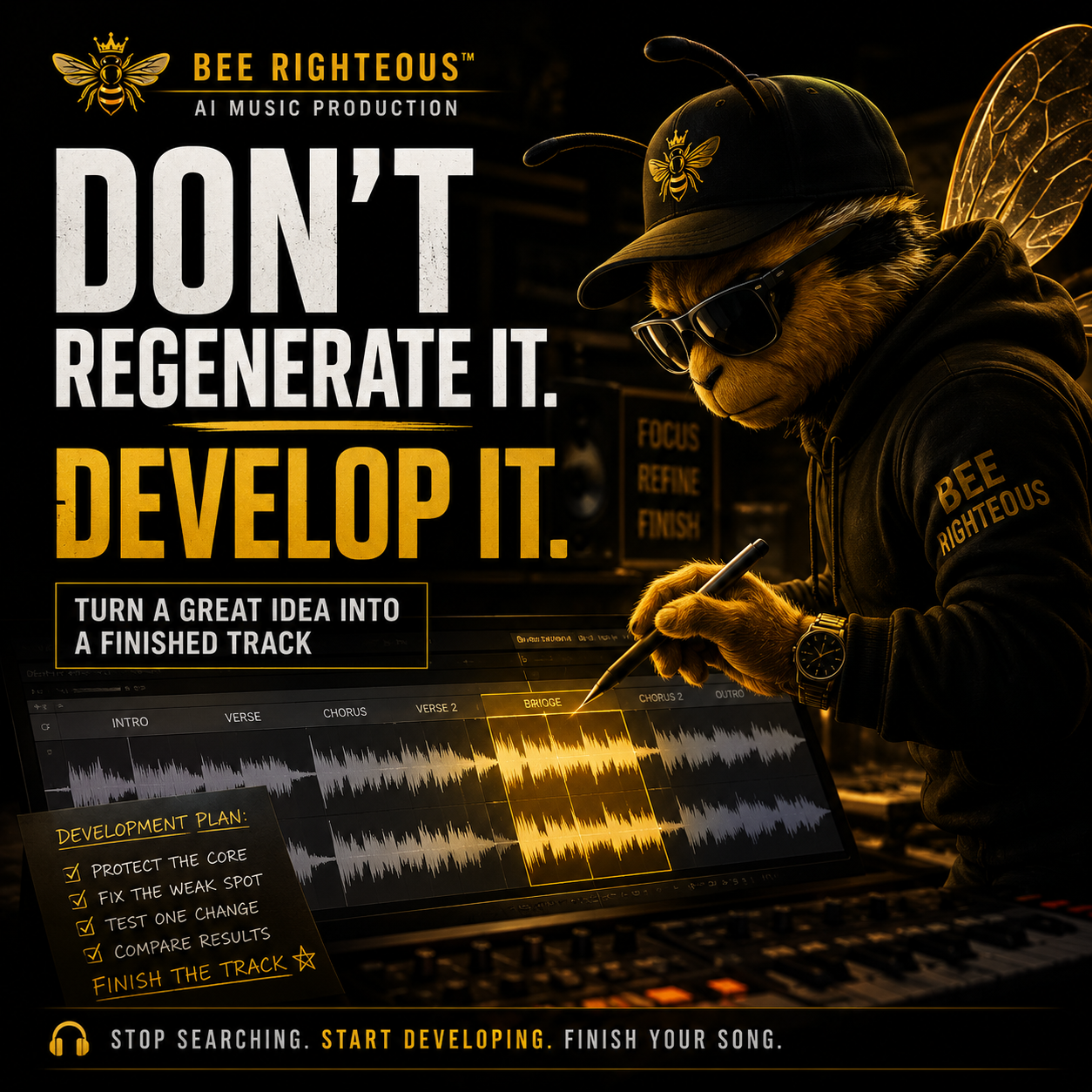 Guide to developing an AI-generated instrumental into a finished track with structure, variation and production polish