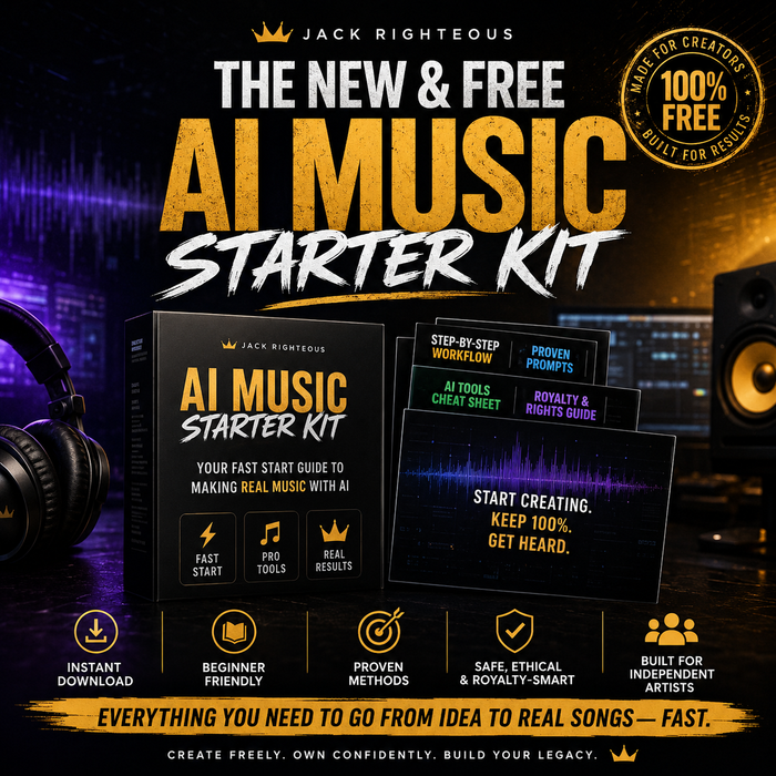 Free AI Music Starter Kit with guide, workbook, tracker, onboarding and project guidance resources for new creators