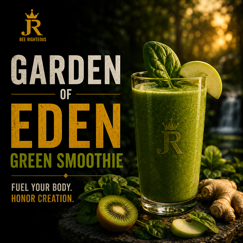 Square Garden of Eden green smoothie cover for a Christian family creation activity