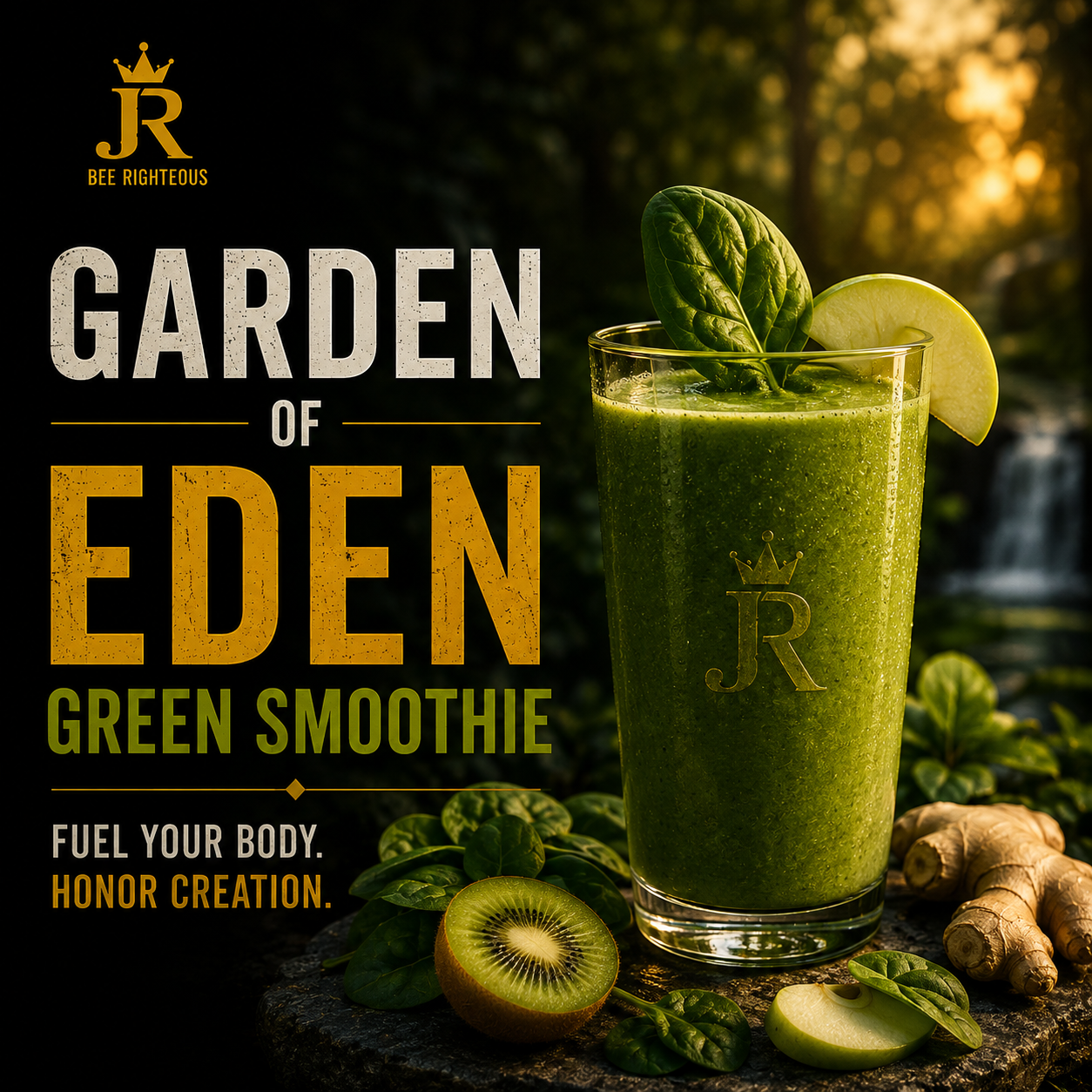 Square Garden of Eden green smoothie cover for a Christian family creation activity