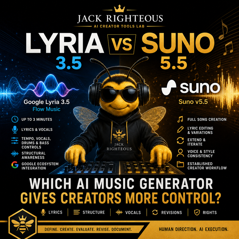 Bee Righteous compares Google Lyria 3.5 and Suno v5.5 AI music generators for creator control and workflow