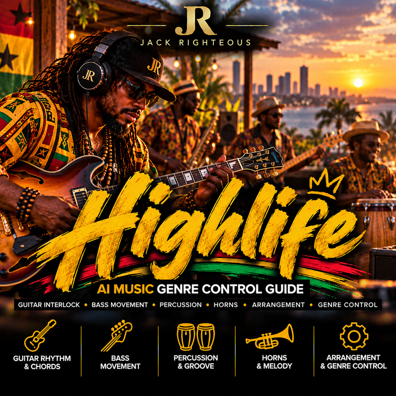 Highlife Genre Intelligence for AI music creators — guitar interlock, bass movement, percussion groove, horns, arrangement and genre control
