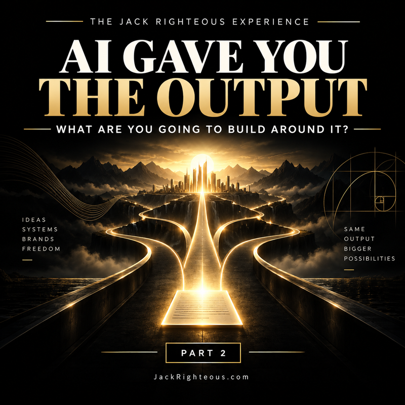 The Jack Righteous Experience Part 2 cover showing a glowing page branching into multiple golden paths beneath the words AI Gave You the Output.