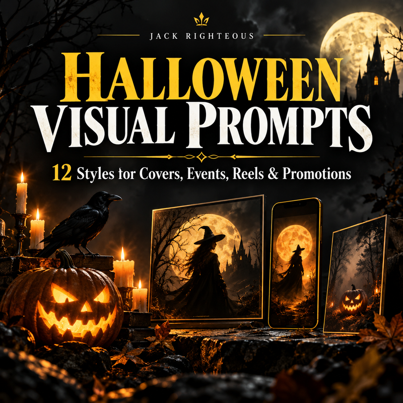 Halloween Visual Prompts for Creators — 12 styles for covers, events, reels and promotions by Jack Righteous