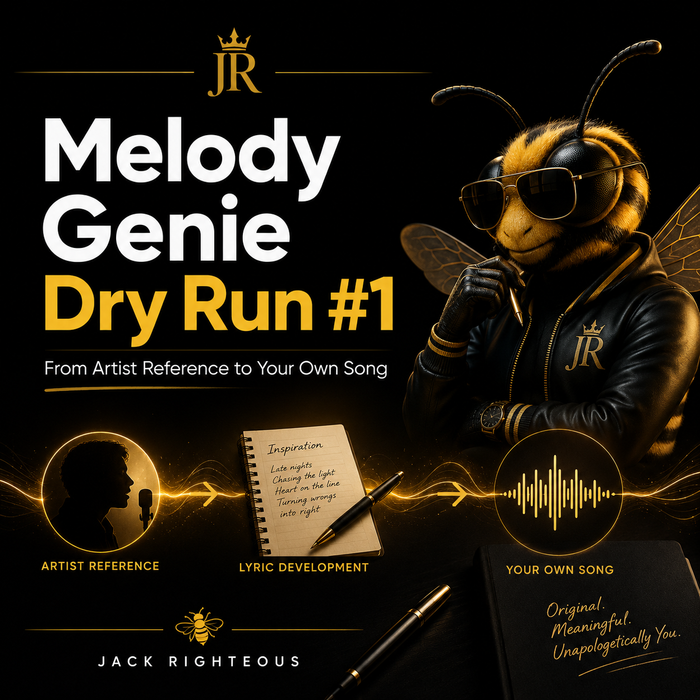 Melody Genie workflow for turning an artist reference into an original Jack Righteous AI music track