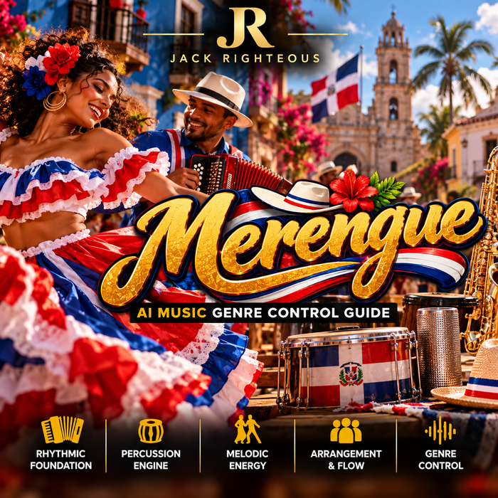 Merengue Genre Intelligence for AI music creators — tambora, güira, dance drive, melodic energy, arrangement and genre control