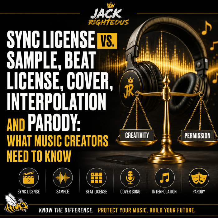 Guide comparing sync licenses, samples, beat licenses, cover songs, interpolations and parody for music creators