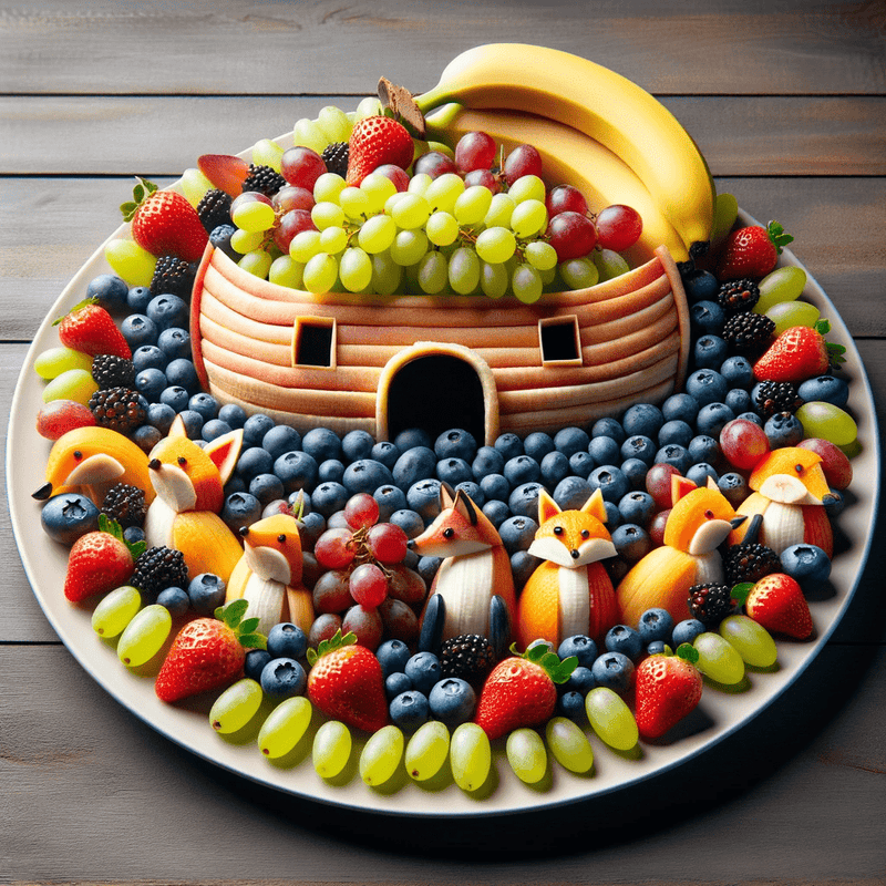 Noah’s Ark fruit platter family Bible activity with an AI song exercise