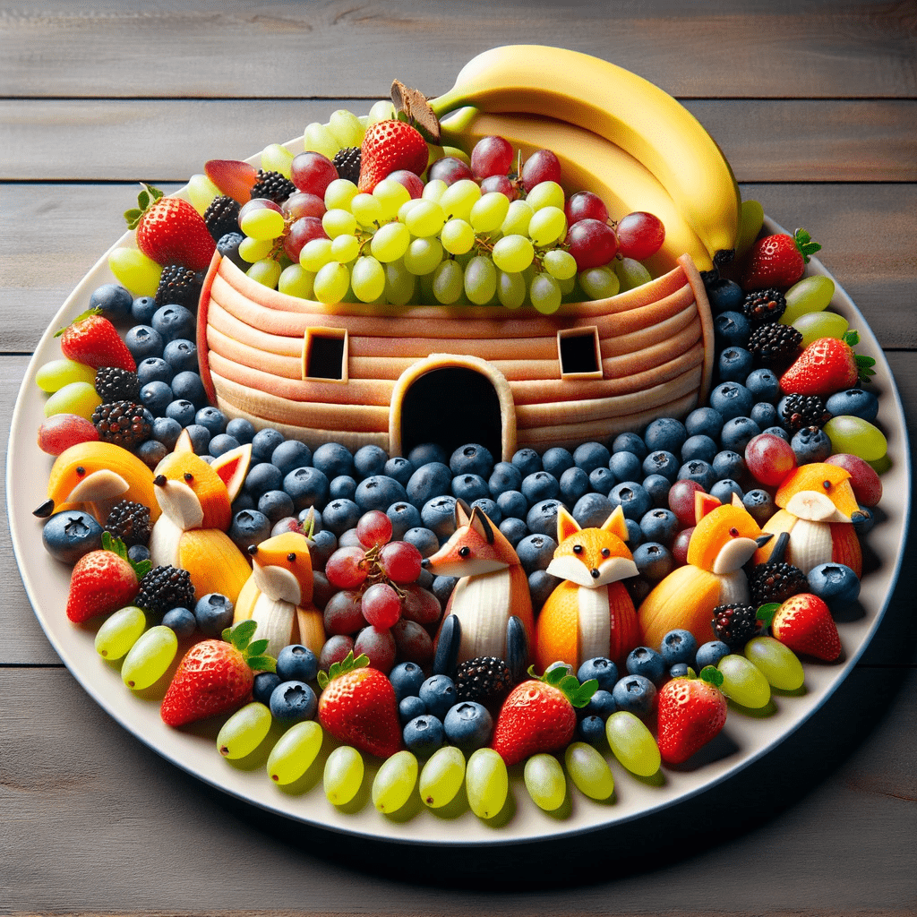 Noah’s Ark fruit platter family Bible activity with an AI song exercise