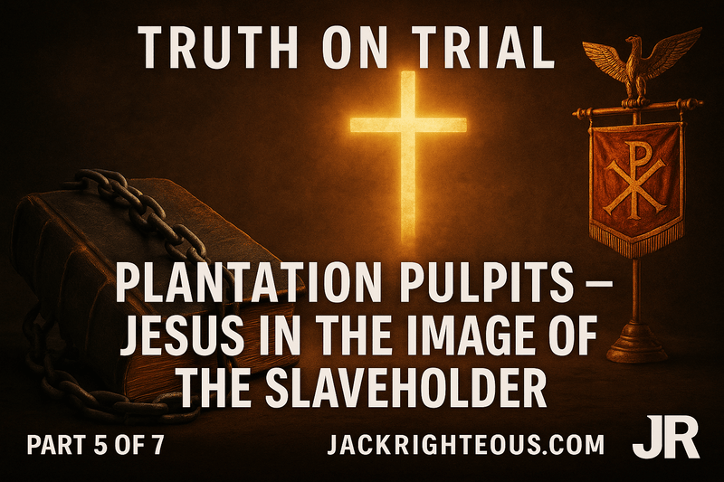 Truth on Trial Part 5 cover showing a chained Bible beneath a cross, representing selective Scripture and plantation theology used to defend slavery