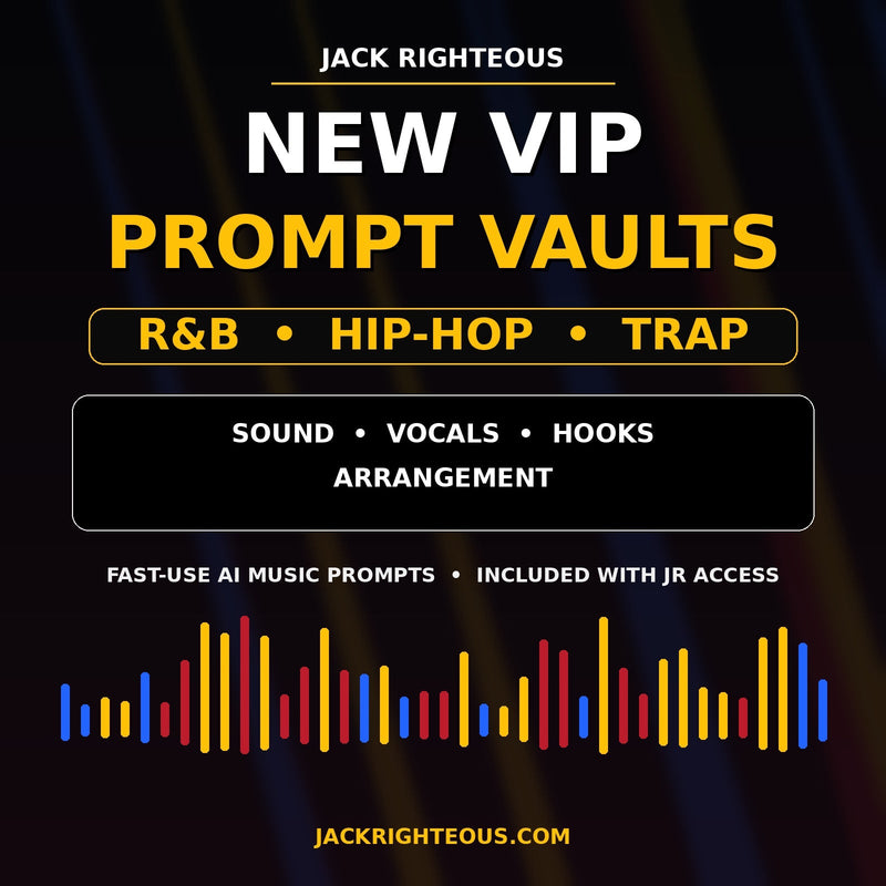 New VIP Prompt Vaults for R&B, Hip-Hop and Trap with fast-use AI music prompts for sound, vocals, hooks and arrangement