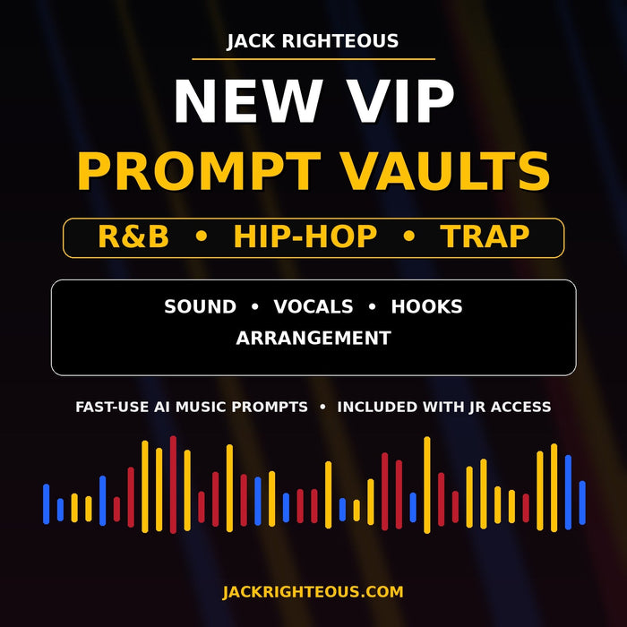 New VIP Prompt Vaults for R&B, Hip-Hop and Trap with fast-use AI music prompts for sound, vocals, hooks and arrangement