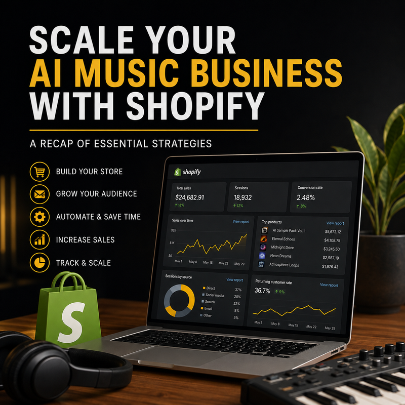 Shopify strategy recap for scaling an AI music business through offers, audience systems and creator commerce