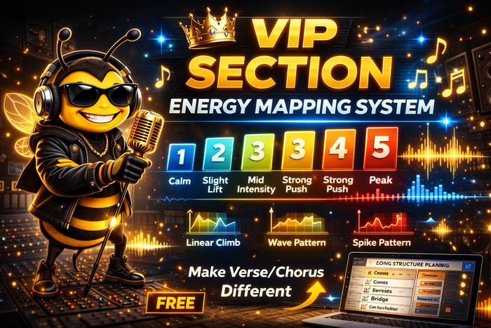 VIP songwriting section energy mapping system for shaping dynamics, contrast and progression across a song