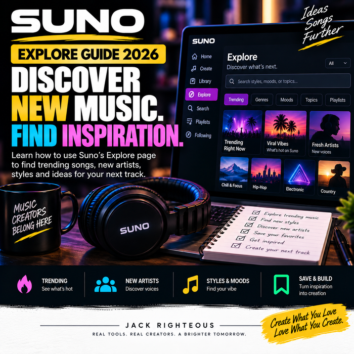 Suno Explore Guide 2026 — find music, playlists and creative references | Jack Righteous