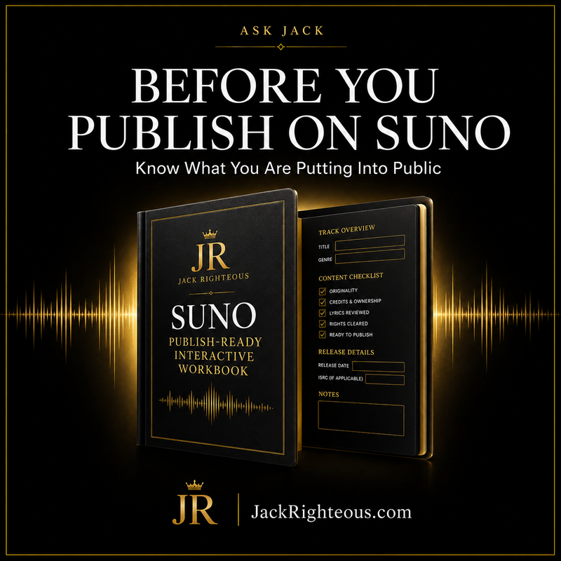 Interactive Suno pre-publish workbook for reviewing song quality, rights, metadata and launch readiness