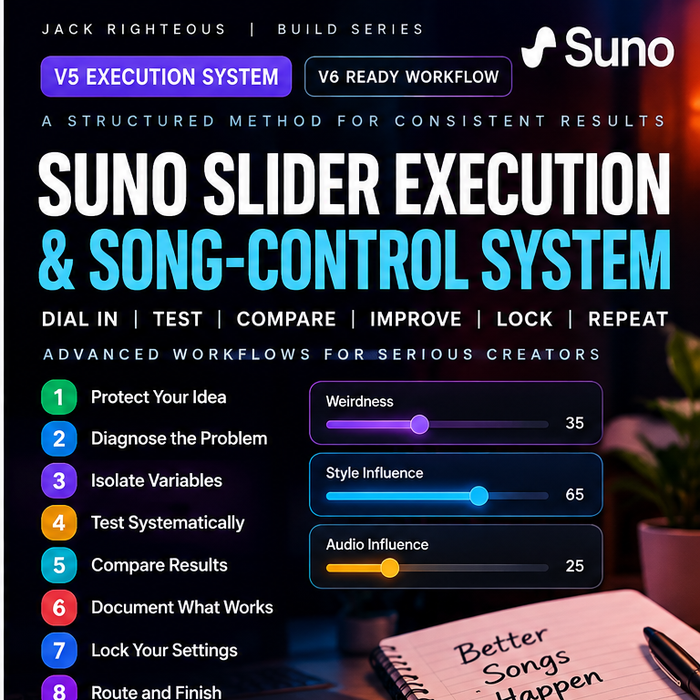 Suno Slider Execution and Song-Control System BUILD guide with model-lane transition context and structured control workflow