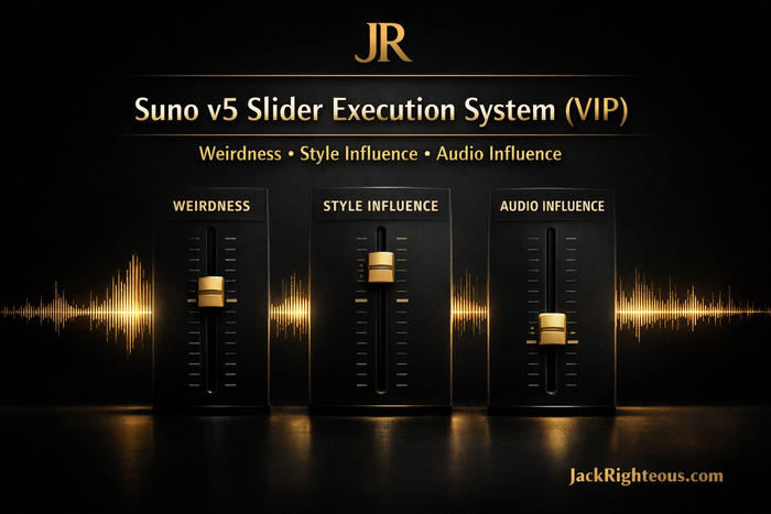 Suno v5 slider execution system for controlling Weirdness, Style Influence and Audio Influence in AI music creation