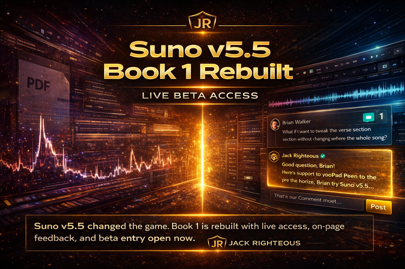 Suno v5.5 Book 1 rebuild announcement with live beta access and an updated creator training workflow