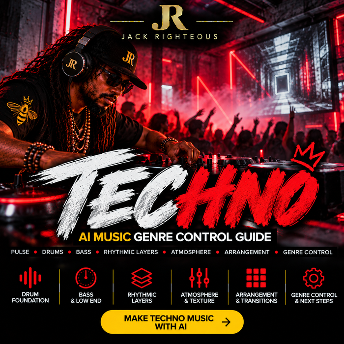 Techno Genre Intelligence for AI music creators — pulse, drums, bass and low end, rhythmic layers, atmosphere, arrangement and genre control